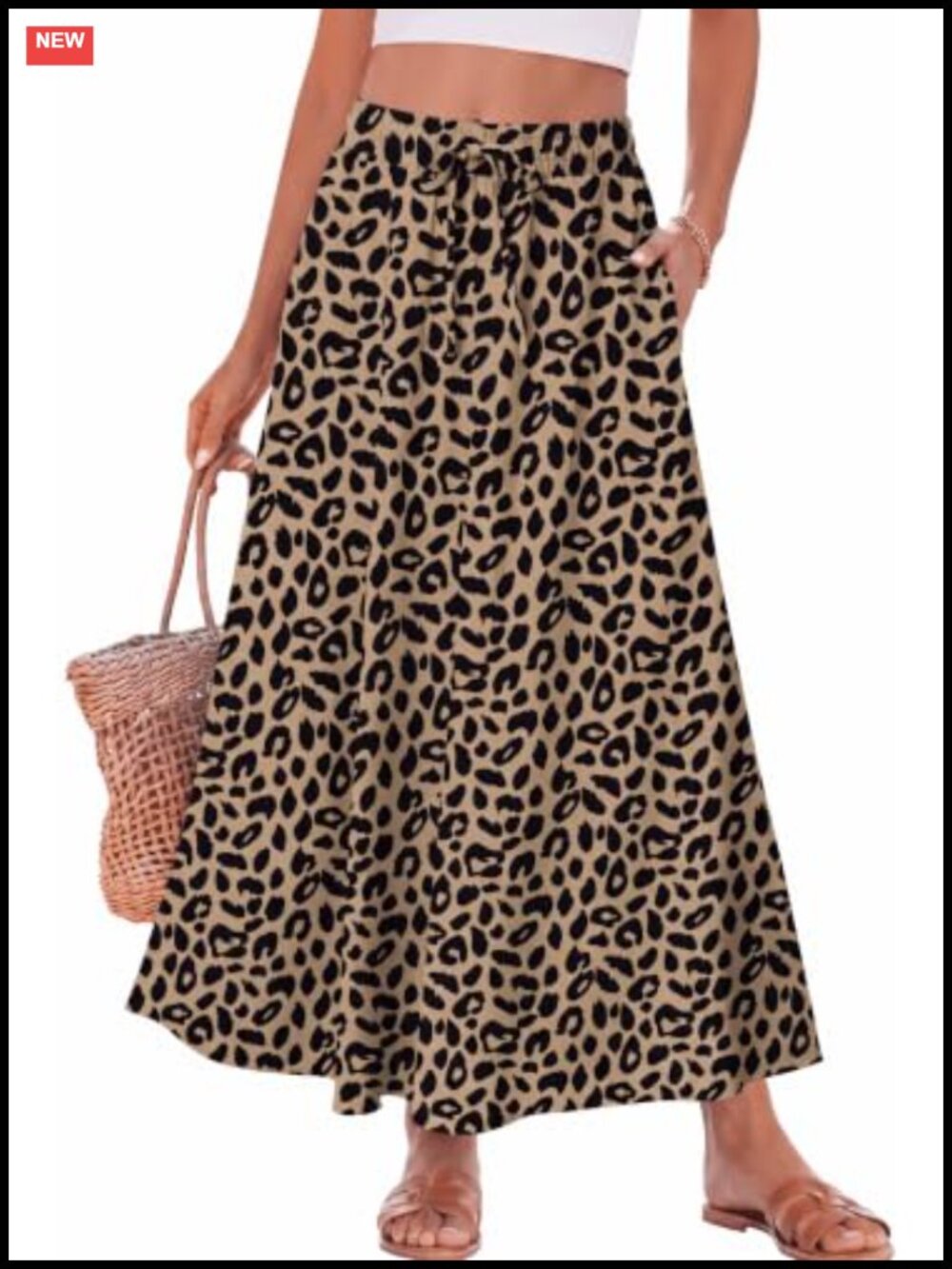 Women's A-Line Maxi Skirt with Pockets Boho Flowy Casual Pull On